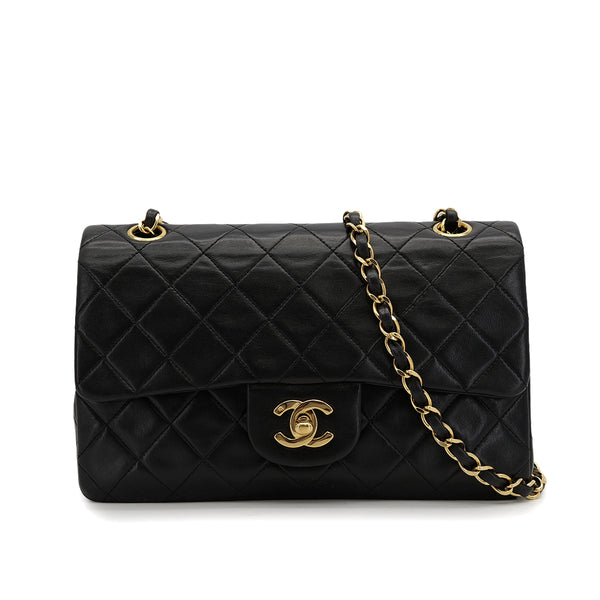 VINTAGE CHANEL CLASSIC FLAP SMALL CHAIN SHOULDER BAG BLACK LAMB SKIN GOLD HARDWARE 90323479