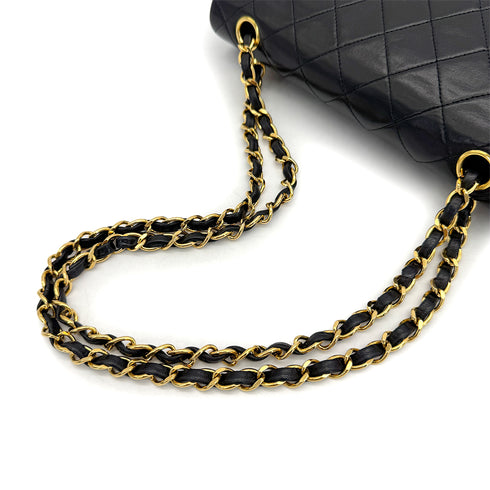 VINTAGE CHANEL CLASSIC FLAP SMALL CHAIN SHOULDER BAG BLACK LAMB SKIN GOLD HARDWARE 90323479