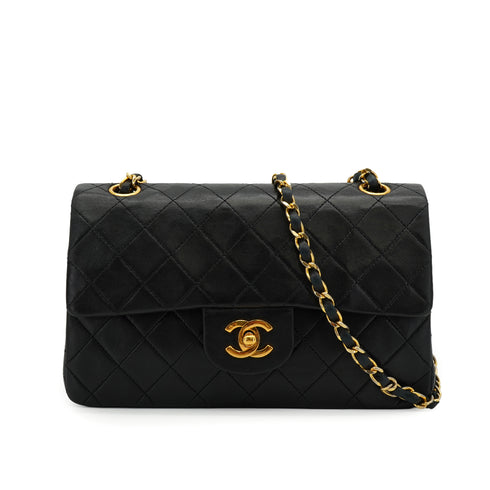 VINTAGE CHANEL CLASSIC FLAP SMALL CHAIN SHOULDER BAG BLACK LAMB SKIN GOLD HARDWARE 90325594