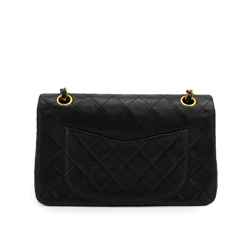 VINTAGE CHANEL CLASSIC FLAP SMALL CHAIN SHOULDER BAG BLACK LAMB SKIN GOLD HARDWARE 90325594