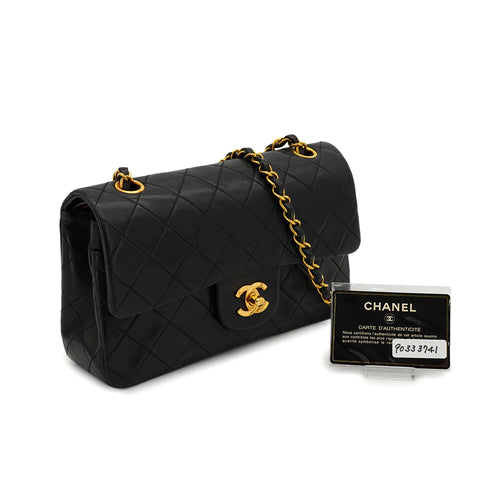 VINTAGE CHANEL CLASSIC FLAP SMALL CHAIN SHOULDER BAG BLACK LAMB SKIN GOLD HARDWARE 90333741