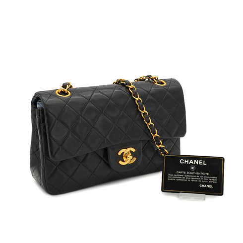 VINTAGE CHANEL CLASSIC FLAP SMALL CHAIN SHOULDER BAG BLACK LAMB SKIN GOLD HARDWARE 90334484