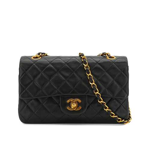 VINTAGE CHANEL CLASSIC FLAP SMALL CHAIN SHOULDER BAG BLACK LAMB SKIN GOLD HARDWARE 90334484