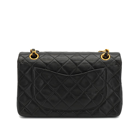 VINTAGE CHANEL CLASSIC FLAP SMALL CHAIN SHOULDER BAG BLACK LAMB SKIN GOLD HARDWARE 90334484