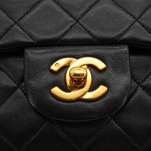VINTAGE CHANEL CLASSIC FLAP SMALL CHAIN SHOULDER BAG BLACK LAMB SKIN GOLD HARDWARE 90334484