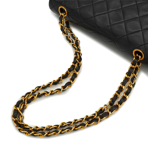 VINTAGE CHANEL CLASSIC FLAP SMALL CHAIN SHOULDER BAG BLACK LAMB SKIN GOLD HARDWARE 90334484
