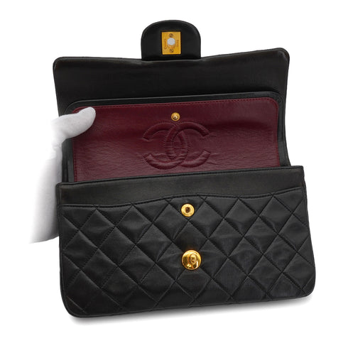 VINTAGE CHANEL CLASSIC FLAP SMALL CHAIN SHOULDER BAG BLACK LAMB SKIN GOLD HARDWARE 90334484