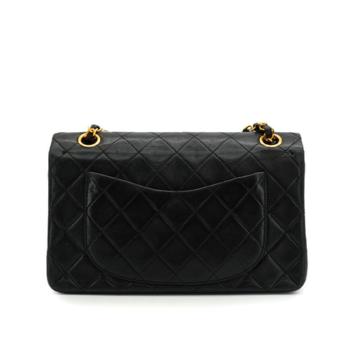 VINTAGE CHANEL CLASSIC FLAP SMALL CHAIN SHOULDER BAG BLACK LAMB SKIN GOLD HARDWARE 90335137