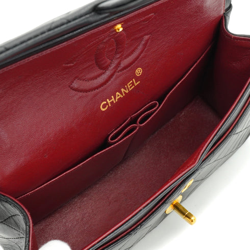 VINTAGE CHANEL CLASSIC FLAP SMALL CHAIN SHOULDER BAG BLACK LAMB SKIN GOLD HARDWARE 90335137