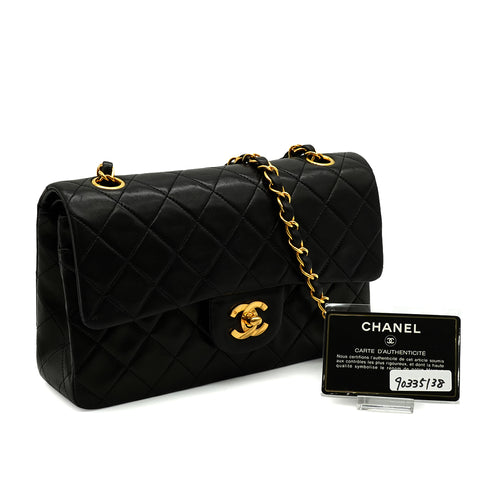 VINTAGE CHANEL CLASSIC FLAP SMALL CHAIN SHOULDER BAG BLACK LAMB SKIN GOLD HARDWARE 90335138