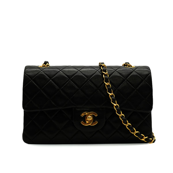 VINTAGE CHANEL CLASSIC FLAP SMALL CHAIN SHOULDER BAG BLACK LAMB SKIN GOLD HARDWARE 90335138