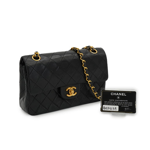 VINTAGE CHANEL CLASSIC FLAP SMALL CHAIN SHOULDER BAG BLACK LAMB SKIN GOLD HARDWARE 90335139
