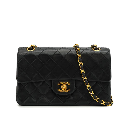 VINTAGE CHANEL CLASSIC FLAP SMALL CHAIN SHOULDER BAG BLACK LAMB SKIN GOLD HARDWARE 90335139