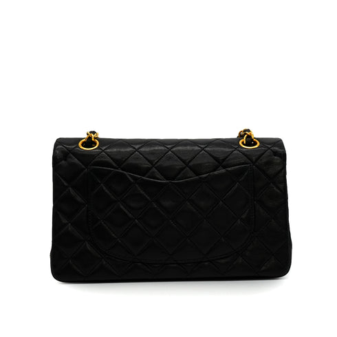 VINTAGE CHANEL CLASSIC FLAP SMALL CHAIN SHOULDER BAG BLACK LAMB SKIN GOLD HARDWARE 90335142