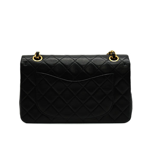 VINTAGE CHANEL CLASSIC FLAP SMALL CHAIN SHOULDER BAG BLACK LAMB SKIN GOLD HARDWARE 90335783