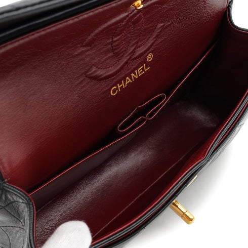 VINTAGE CHANEL CLASSIC FLAP SMALL CHAIN SHOULDER BAG BLACK LAMB SKIN GOLD HARDWARE 90335783