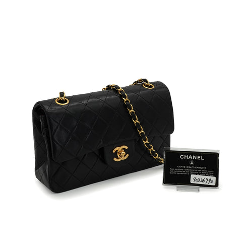 VINTAGE CHANEL CLASSIC FLAP SMALL CHAIN SHOULDER BAG BLACK LAMB SKIN GOLD HARDWARE 90336790