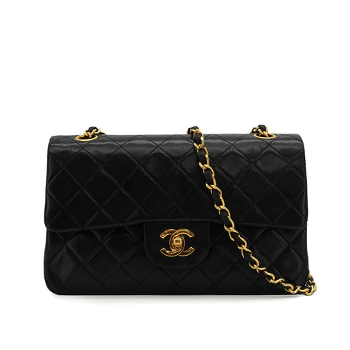 VINTAGE CHANEL CLASSIC FLAP SMALL CHAIN SHOULDER BAG BLACK LAMB SKIN GOLD HARDWARE 90336790