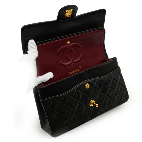 VINTAGE CHANEL CLASSIC FLAP SMALL CHAIN SHOULDER BAG BLACK LAMB SKIN GOLD HARDWARE 90337657