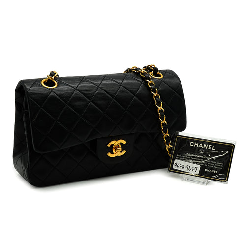VINTAGE CHANEL CLASSIC FLAP SMALL CHAIN SHOULDER BAG BLACK LAMB SKIN GOLD HARDWARE 90337657