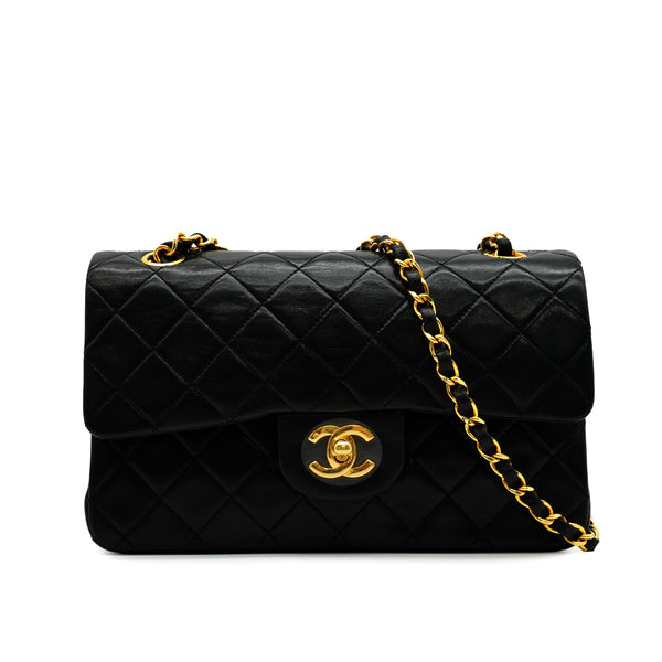 VINTAGE CHANEL CLASSIC FLAP SMALL CHAIN SHOULDER BAG BLACK LAMB SKIN GOLD HARDWARE 90337657