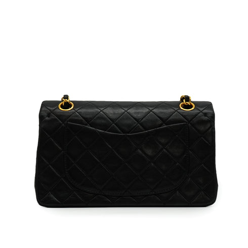 VINTAGE CHANEL CLASSIC FLAP SMALL CHAIN SHOULDER BAG BLACK LAMB SKIN GOLD HARDWARE 90339651