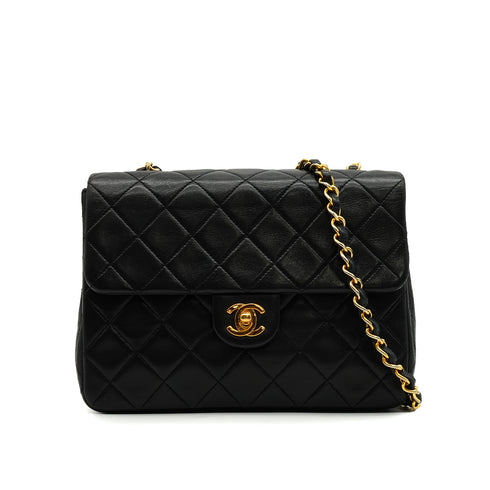 VINTAGE CHANEL CLASSIC FLAP SMALL CHAIN SHOULDER BAG BLACK LAMB SKIN GOLD HARDWARE 90339660