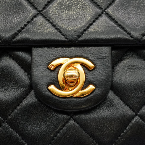 VINTAGE CHANEL CLASSIC FLAP SMALL CHAIN SHOULDER BAG BLACK LAMB SKIN GOLD HARDWARE 90339660