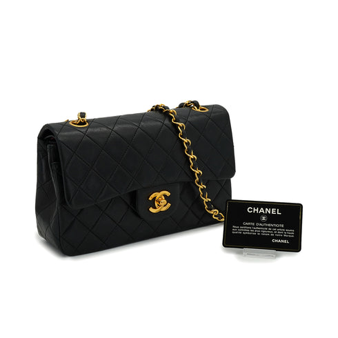 VINTAGE CHANEL CLASSIC FLAP SMALL CHAIN SHOULDER BAG BLACK LAMB SKIN GOLD HARDWARE 90339661