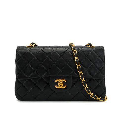 VINTAGE CHANEL CLASSIC FLAP SMALL CHAIN SHOULDER BAG BLACK LAMB SKIN GOLD HARDWARE 90339661