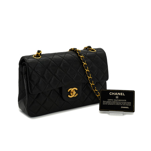 VINTAGE CHANEL CLASSIC FLAP SMALL CHAIN SHOULDER BAG BLACK LAMB SKIN GOLD HARDWARE 90339662