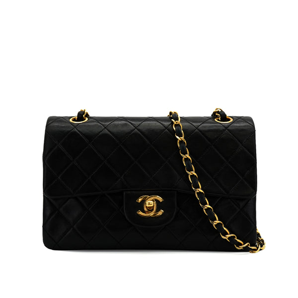 VINTAGE CHANEL CLASSIC FLAP SMALL CHAIN SHOULDER BAG BLACK LAMB SKIN GOLD HARDWARE 90339831
