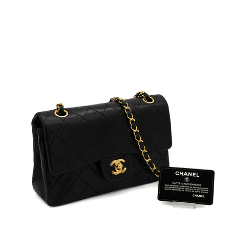 VINTAGE CHANEL CLASSIC FLAP SMALL CHAIN SHOULDER BAG BLACK LAMB SKIN GOLD HARDWARE 90339831