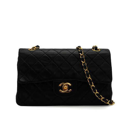 VINTAGE CHANEL CLASSIC FLAP SMALL CHAIN SHOULDER BAG BLACK LAMB SKIN GOLD HARDWARE 90339833