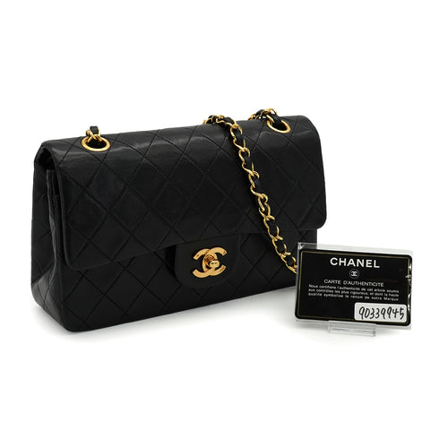 VINTAGE CHANEL CLASSIC FLAP SMALL CHAIN SHOULDER BAG BLACK LAMB SKIN GOLD HARDWARE 90339945