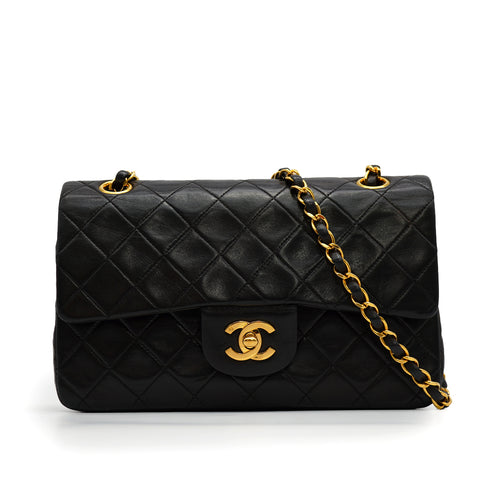 VINTAGE CHANEL CLASSIC FLAP SMALL CHAIN SHOULDER BAG BLACK LAMB SKIN GOLD HARDWARE 90340505
