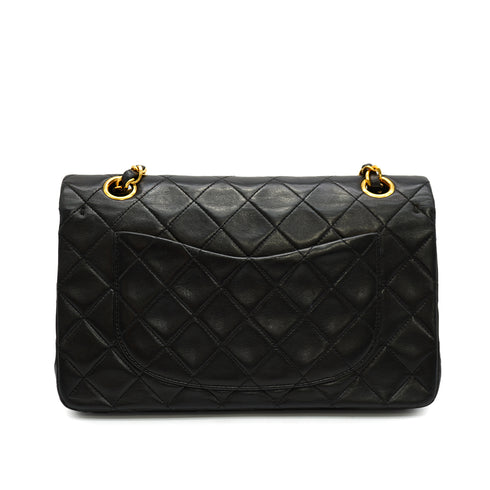 VINTAGE CHANEL CLASSIC FLAP SMALL CHAIN SHOULDER BAG BLACK LAMB SKIN GOLD HARDWARE 90340505