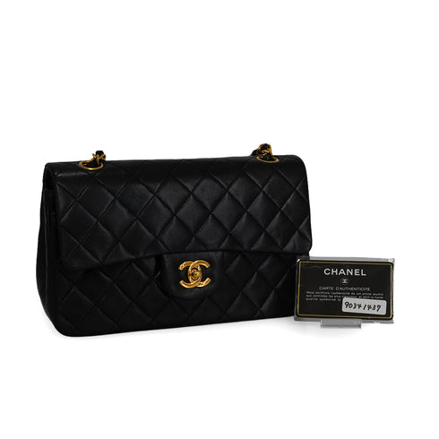 VINTAGE CHANEL CLASSIC FLAP SMALL CHAIN SHOULDER BAG BLACK LAMB SKIN GOLD HARDWARE 90341437