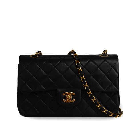 VINTAGE CHANEL CLASSIC FLAP SMALL CHAIN SHOULDER BAG BLACK LAMB SKIN GOLD HARDWARE 90341437