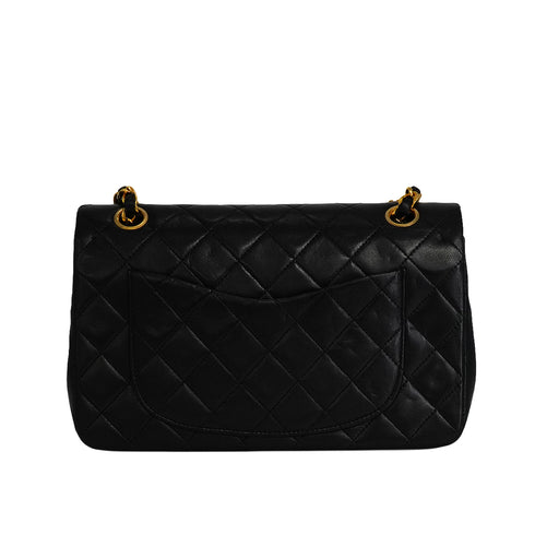VINTAGE CHANEL CLASSIC FLAP SMALL CHAIN SHOULDER BAG BLACK LAMB SKIN GOLD HARDWARE 90341437