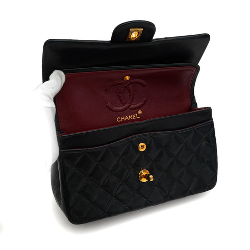 VINTAGE CHANEL CLASSIC FLAP SMALL CHAIN SHOULDER BAG BLACK LAMB SKIN GOLD HARDWARE 90341437