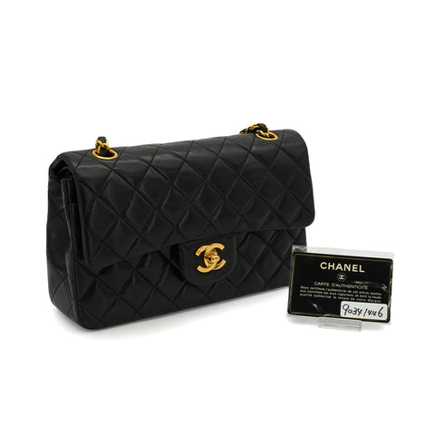 VINTAGE CHANEL CLASSIC FLAP SMALL CHAIN SHOULDER BAG BLACK LAMB SKIN GOLD HARDWARE 90341446