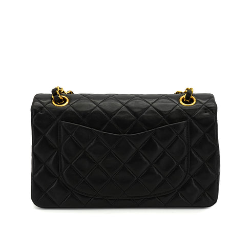 VINTAGE CHANEL CLASSIC FLAP SMALL CHAIN SHOULDER BAG BLACK LAMB SKIN GOLD HARDWARE 90341446