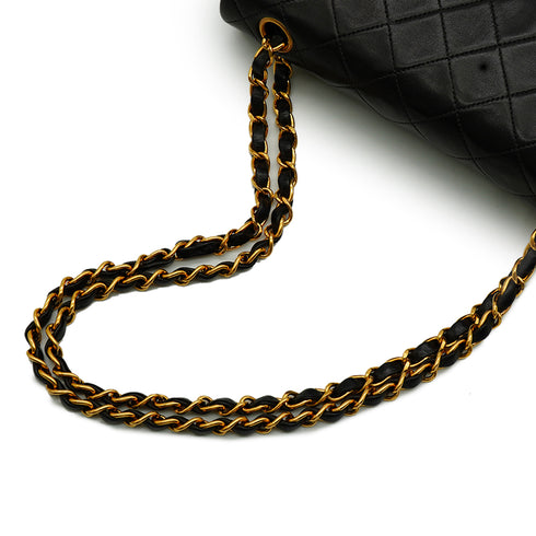 VINTAGE CHANEL CLASSIC FLAP SMALL CHAIN SHOULDER BAG BLACK LAMB SKIN GOLD HARDWARE 90341839