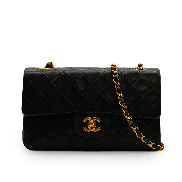 VINTAGE CHANEL CLASSIC FLAP SMALL CHAIN SHOULDER BAG BLACK LAMB SKIN GOLD HARDWARE 90341839