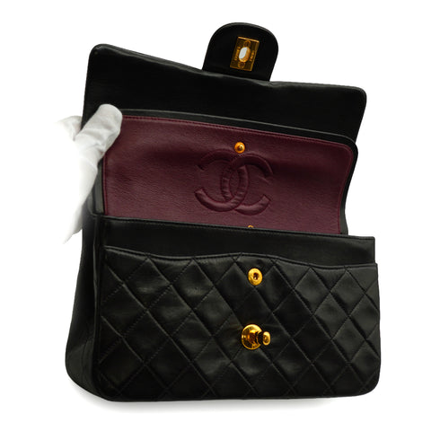 VINTAGE CHANEL CLASSIC FLAP SMALL CHAIN SHOULDER BAG BLACK LAMB SKIN GOLD HARDWARE 90341839