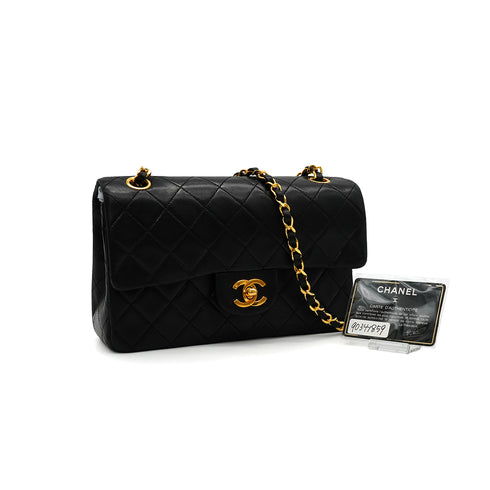 VINTAGE CHANEL CLASSIC FLAP SMALL CHAIN SHOULDER BAG BLACK LAMB SKIN GOLD HARDWARE 90341859