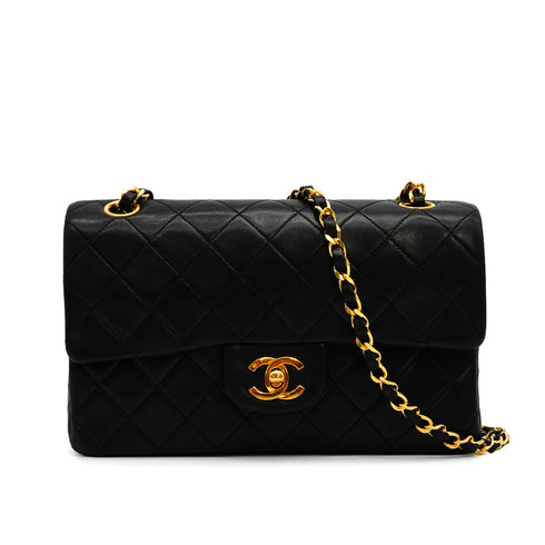 VINTAGE CHANEL CLASSIC FLAP SMALL CHAIN SHOULDER BAG BLACK LAMB SKIN GOLD HARDWARE 90341859