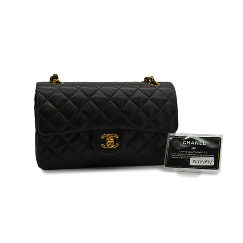 VINTAGE CHANEL CLASSIC FLAP SMALL CHAIN SHOULDER BAG BLACK LAMB SKIN GOLD HARDWARE 90341901