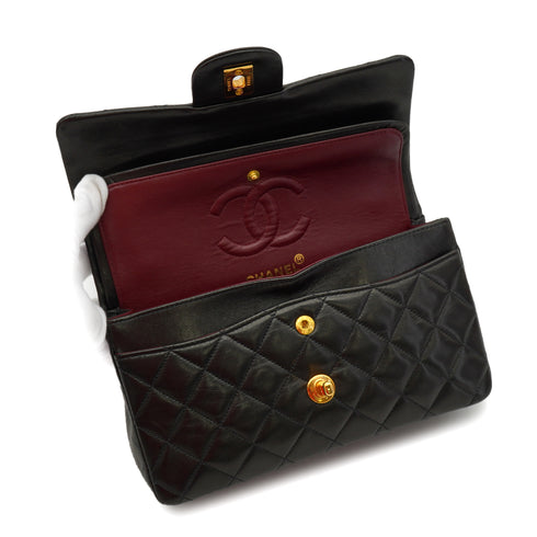VINTAGE CHANEL CLASSIC FLAP SMALL CHAIN SHOULDER BAG BLACK LAMB SKIN GOLD HARDWARE 90341901